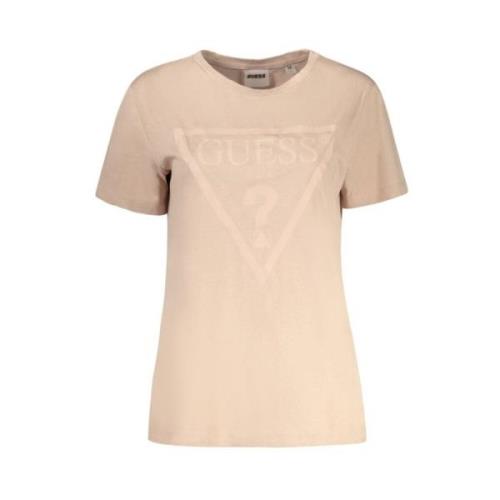 Guess Beige Bomull Tryckt Kortärmad Topp Beige, Dam