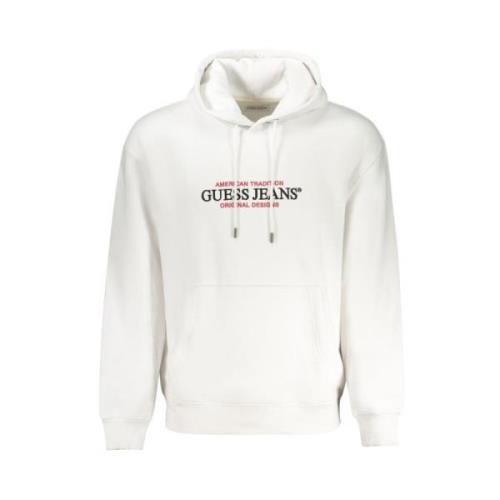 Guess Broderad huva tröja med central ficka White, Herr