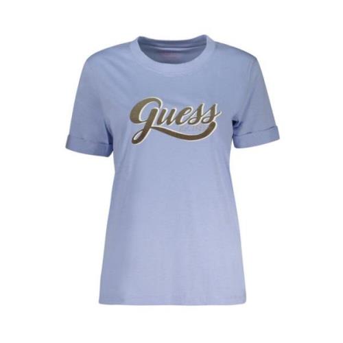 Guess Blå Bomull Tryckt Logotyp T-shirt Blue, Dam