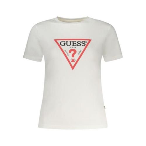 Guess Vit Bomull T-shirt med Tryckt Logotyp White, Dam