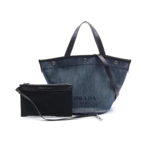 Prada Vintage Pre-owned Tyg totevskor Blue, Dam