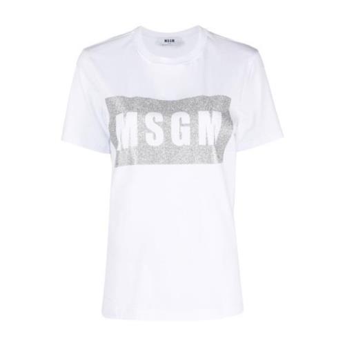 Msgm Bomull T-shirt i 01C stil White, Dam