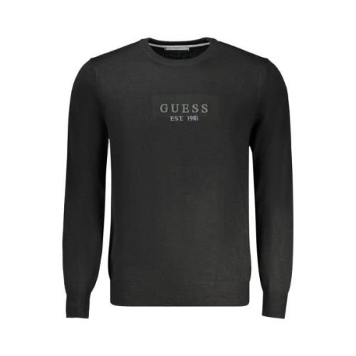 Guess Svart Polyester Pullover med Print Logo Black, Herr