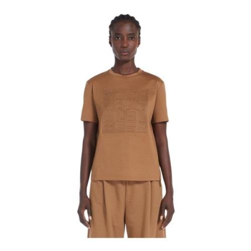 Max Mara Kortärmad bomullsjersey T-shirt med präglat logotyp Brown, Da...