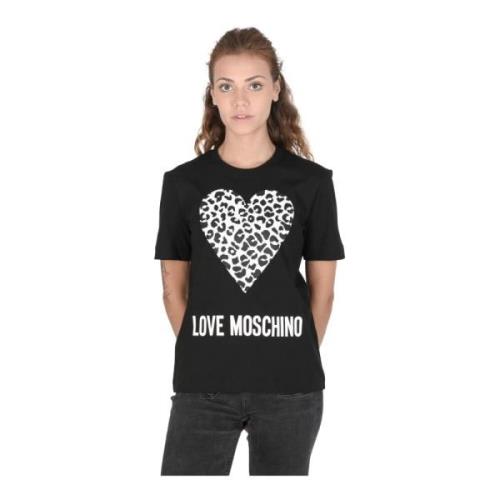 Love Moschino Leopard Heart T-shirt Svart Bomull Black, Dam