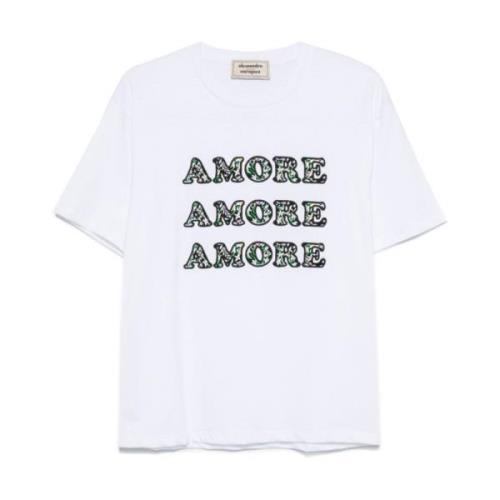 Alessandro Enriquez MultiColour Text Broderad T-shirt White, Dam