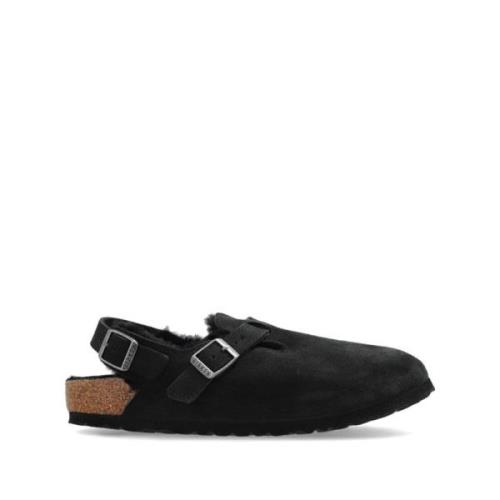 Birkenstock Svarta Mockasandaler med Spänne Stängning Black, Dam