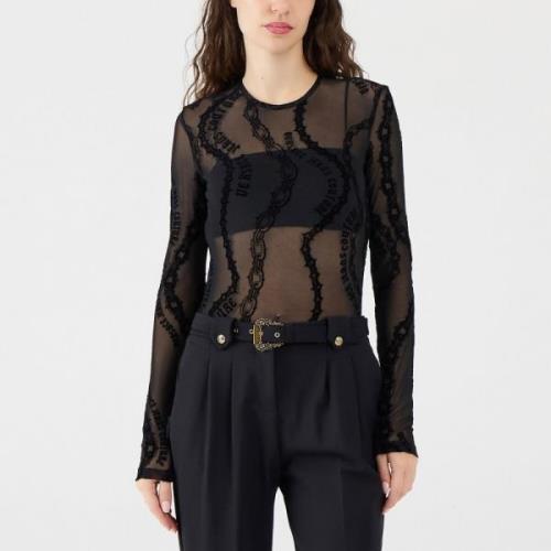 Versace Jeans Couture Genomskinlig tulle kedjeprint topp Black, Dam