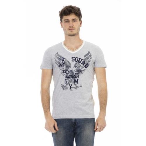 Trussardi Kortärmad V-ringad Tryckt T-shirt Gray, Herr