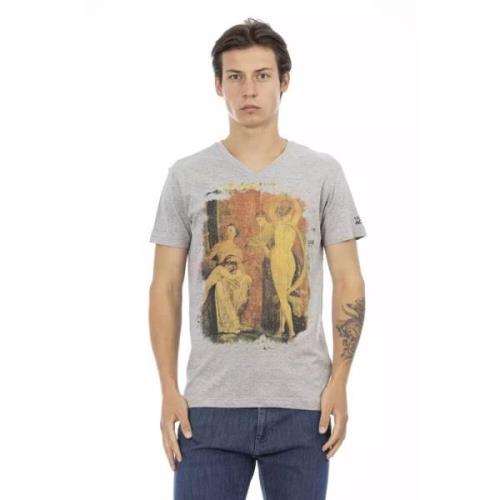 Trussardi Elegant grå V-ringad T-shirt med fronttryck Gray, Herr