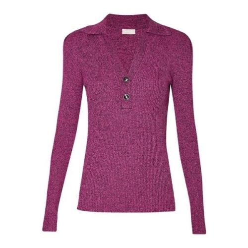 Liu Jo Polo Krage Stickad Topp med Lurex Purple, Dam