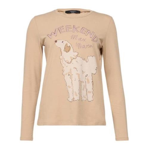 Max Mara Weekend Grafiskt Tryck Långärmad Bomullst-shirt Beige, Dam