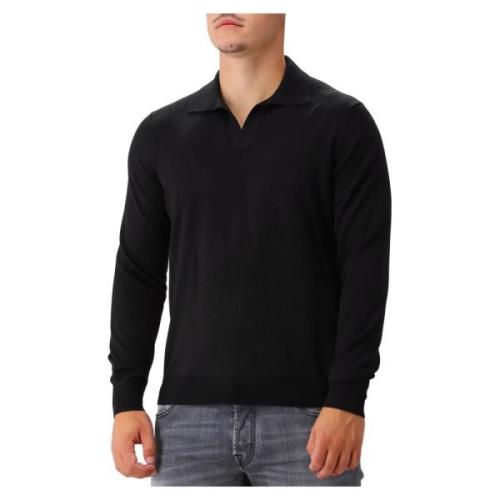 Gran Sasso Svart Athleisure Stickad Långärmad Polo Black, Herr