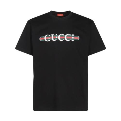 Gucci Svart Bomull Logo Print T-shirt Black, Dam