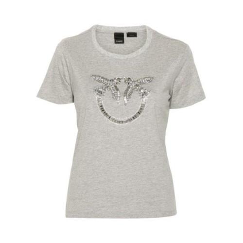 Pinko Love Birds Crystal T-shirt Gray, Dam