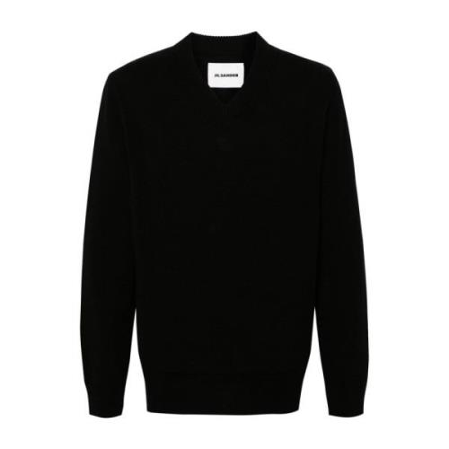 Jil Sander Vadderad Stickad Tröja med Plastron Black, Herr