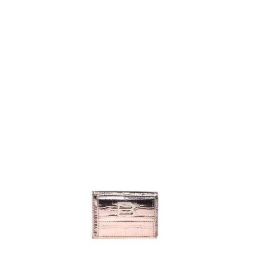 Baldinini Wallet in gold laminated leather with a crocodile print Pink...