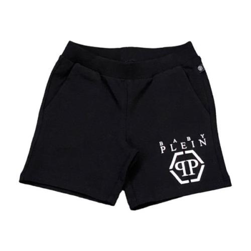 Philipp Plein Svarta bomullsshorts med tryckt logotyp Black, Unisex