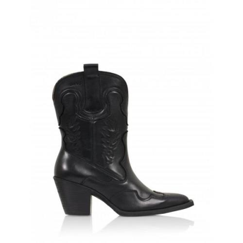 Dwrs Elegant Western Boot i svart läder Black, Dam