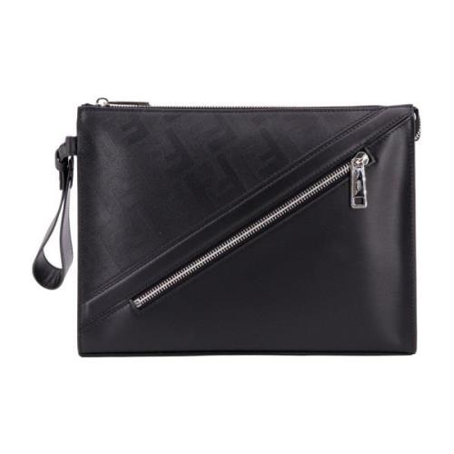 Fendi Svart Läder Clutch Väska Black, Herr