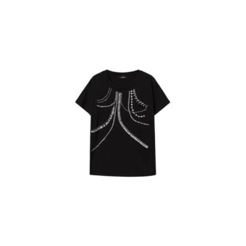 Twinset Broderad pärla T-shirt Black, Dam