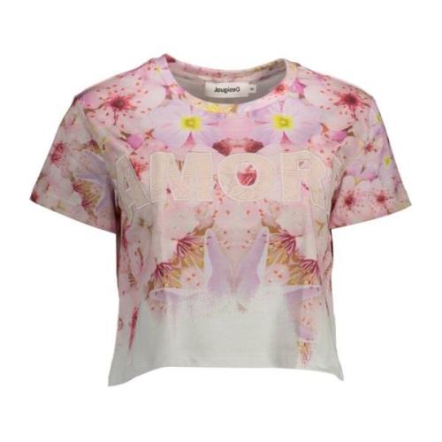 Desigual Kortärmad Broderad Logotyp T-shirt Rosa Pink, Dam