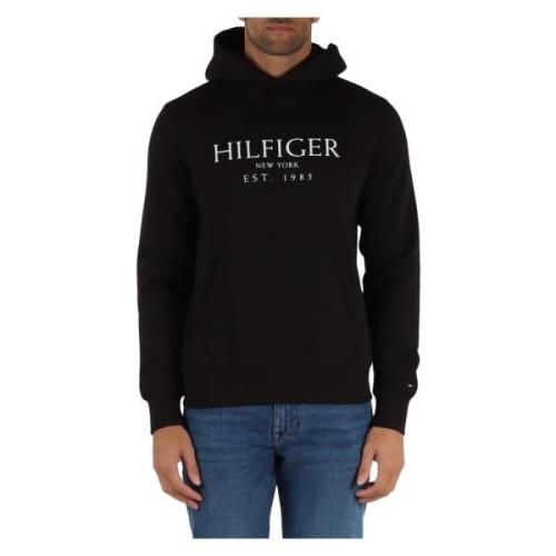 Tommy Hilfiger Bomullshoodie med Logotyptryck Black, Herr