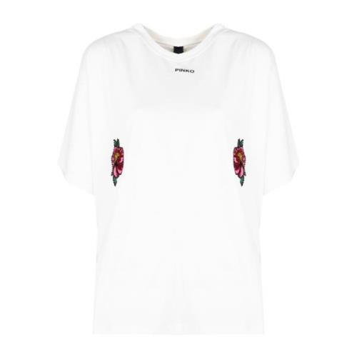 Pinko Blommig T-shirt med italienskt hantverk White, Dam