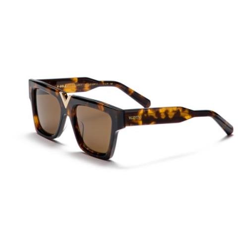 Valentino V-Light Gold/Dark Brown Solglasögon Brown, Unisex