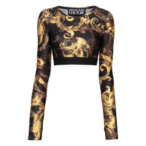 Versace Jeans Couture Barocktryck Svart Cropped Top Black, Dam