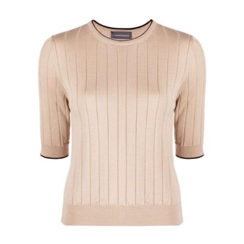 Lorena Antoniazzi Beige Ullstickad T-shirt med Kort Ärm Beige, Dam