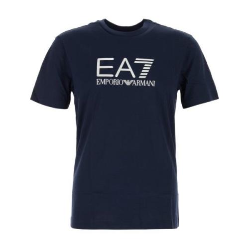 Emporio Armani EA7 Avslappnad Bomull T-shirt för Män Blue, Herr