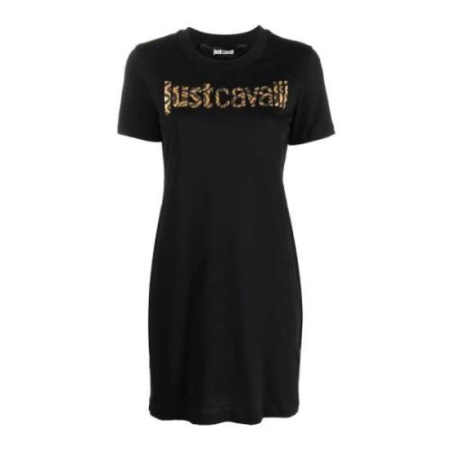 Just Cavalli Kortärmad Svart Bomull Jersey Klänning Black, Dam