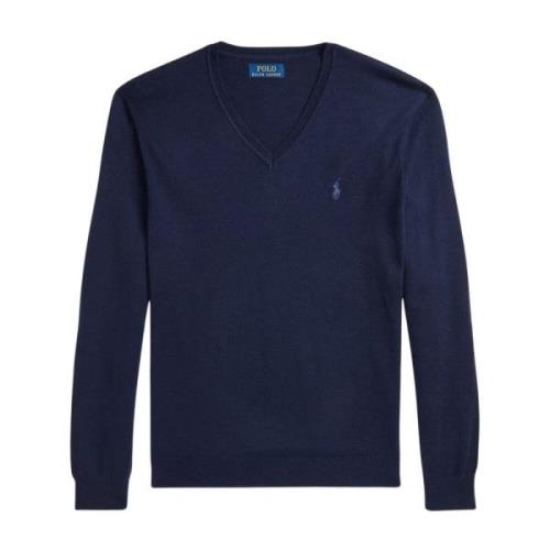 Polo Ralph Lauren Slim-Fit Tvättbar Ull V-ringad Tröja Blue, Herr