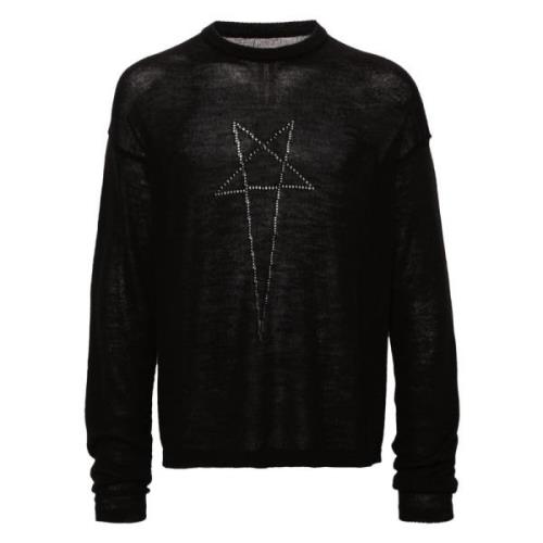 Rick Owens Casual Långärmad Svart Ull T-shirt Black, Herr