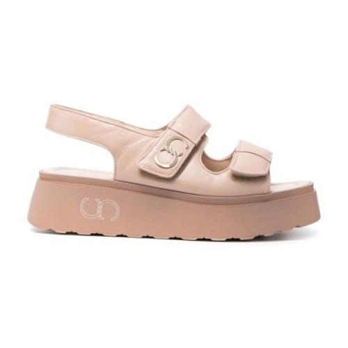 Casadei Beige Läder Platta Sandaler Beige, Dam