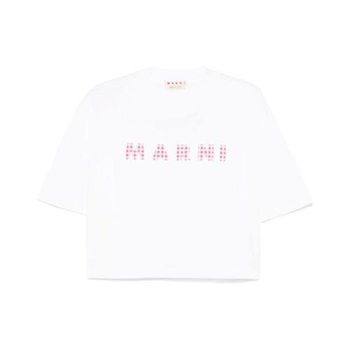 Marni Gingham Check Jersey T-shirt White, Dam