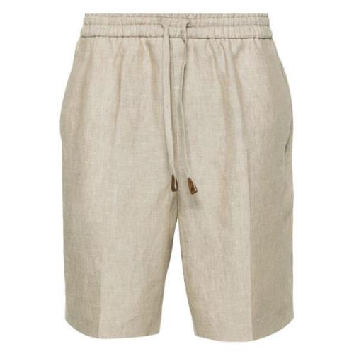 Brioni Casual Linne Shorts i Beige Beige, Herr