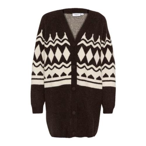 Saint Tropez Brun Cardigan med V-ringad Stickad Brown, Dam