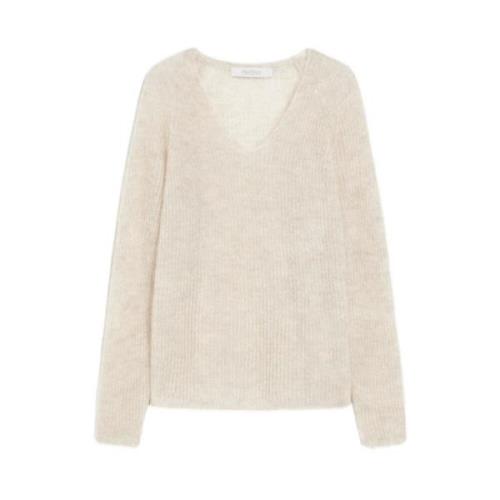 Max Mara Mjuk Mohair Blandning V-ringad Tröja Beige, Dam