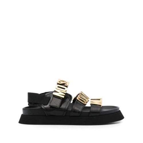 Moschino Casual Svart Läder Öppen Tå Sandaler Black, Dam