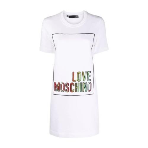 Love Moschino Avslappnad Mini Klänning i Vit Bomull White, Dam