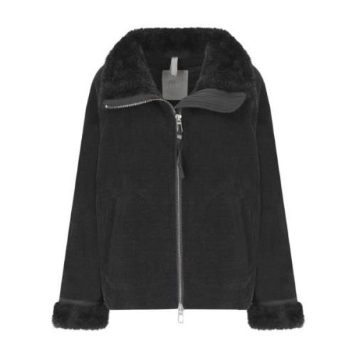 Duno Svart Corduroy Xenia Jacka med Faux Fur Black, Dam