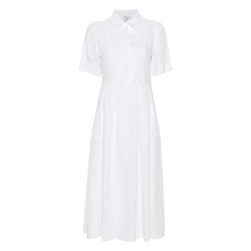 Eleventy Casual Vit Linne Midi Klänning White, Dam