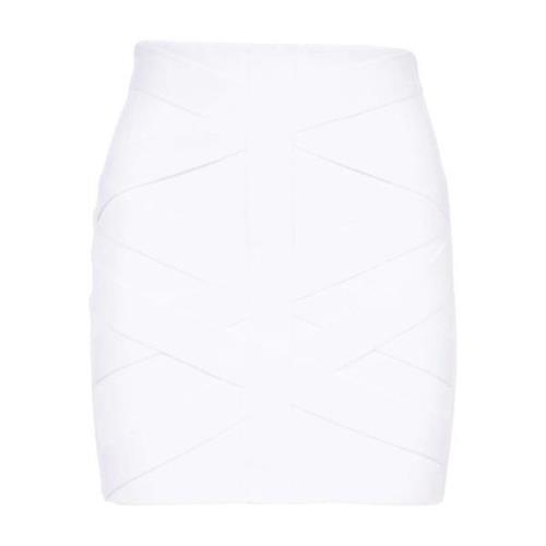 Balmain Stickad kort kjol i vitt White, Dam