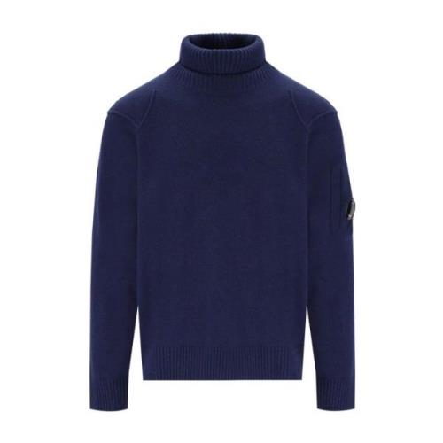 C.p. Company Blå Ull Turtleneck Tröja med Linss Blue, Herr