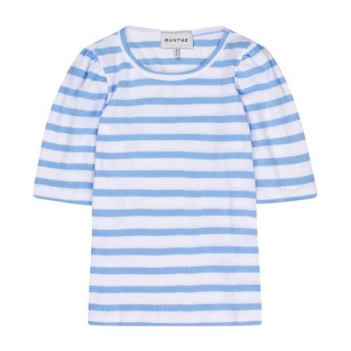 Munthe Randig T-shirt med eleganta puffärmar Blue, Dam