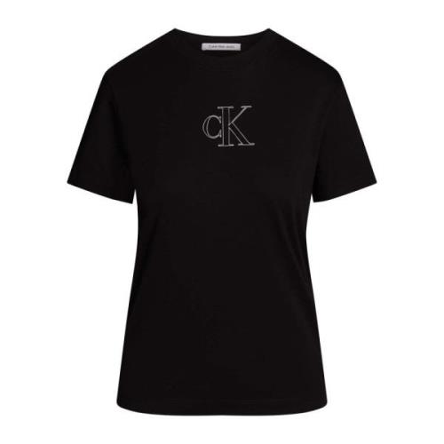 Calvin Klein Jeans T-shirt med logotyp och rund hals svart Black, Dam