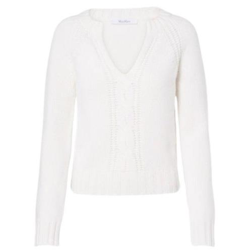 Max Mara Cashmere V-Neck Pullover Sweater White, Dam