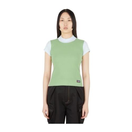 P.a.m. Mock Neck Bomull T-shirt Kontrast Green, Dam